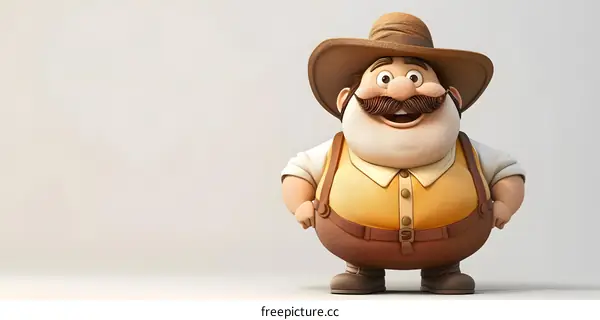 Smiling Cartoon Farmer Wearing Hat And Suspenders