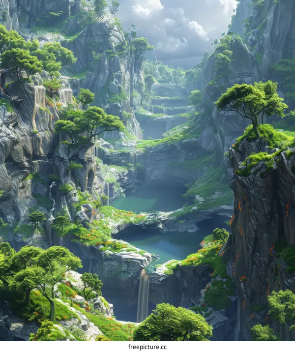 Fantasy Landscape with Floating Islands and Waterfalls