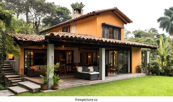 Modern Exterior of a Yellow House in the Countryside