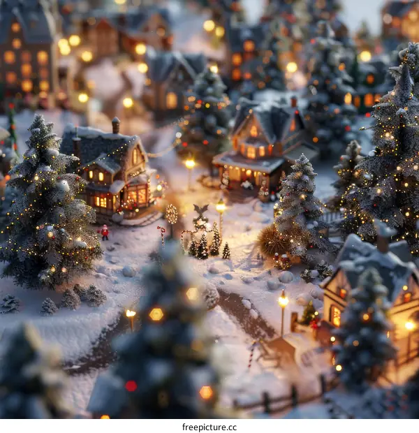Christmas Village in a Snowy Setting with Festive Decorations