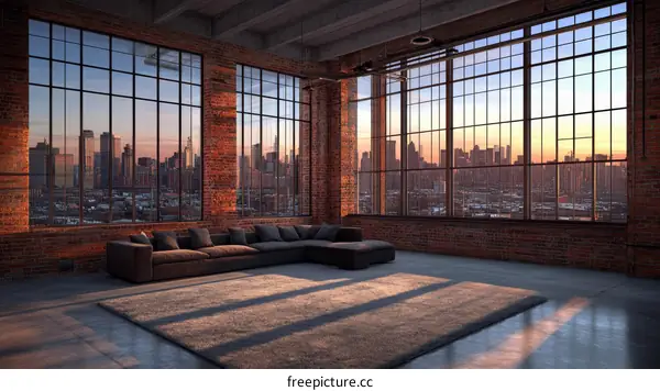 Industrial Loft Apartment with City Skyline View
