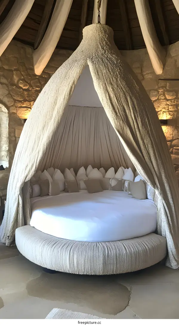 Round Bed Canopy In  Stone Room