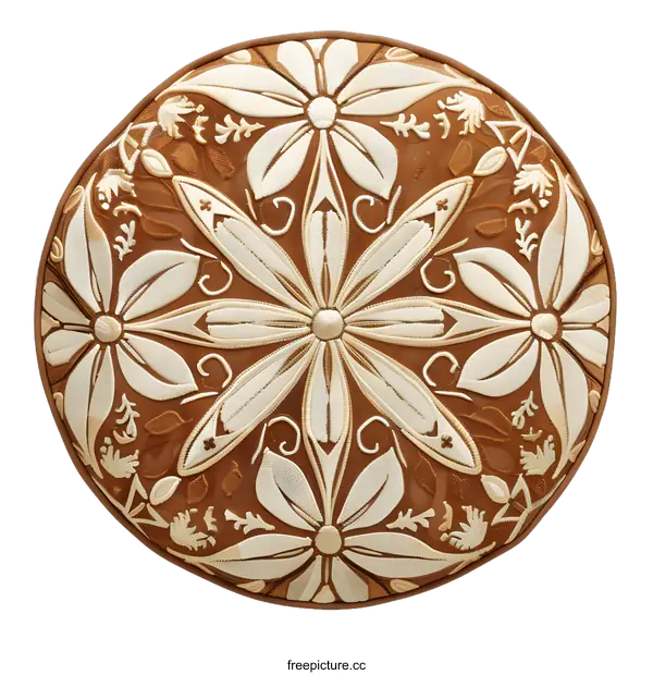 [Transparent Background PNG]Round Floral Embroidered Cushion