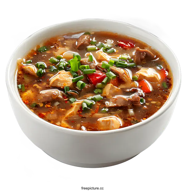 [Transparent Background PNG]A bowl of hot and sour soup with tofu and vegetables