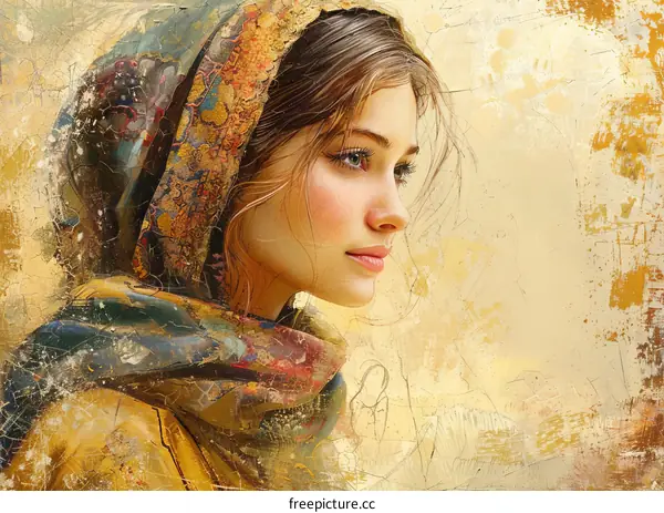 An illustration of a beautiful middle eastern woman wearing a head scarf