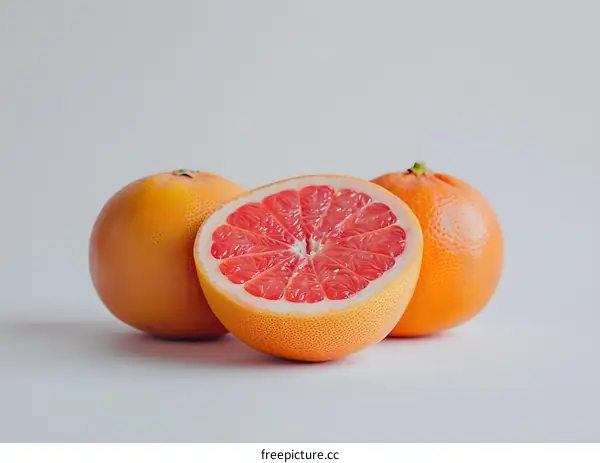 Freshly Sliced Pink Grapefruit On White Background