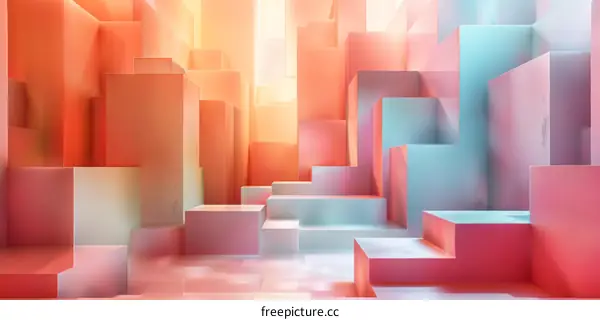 Abstract Minimalist Cityscape with Geometric Buildings in Orange and Blue