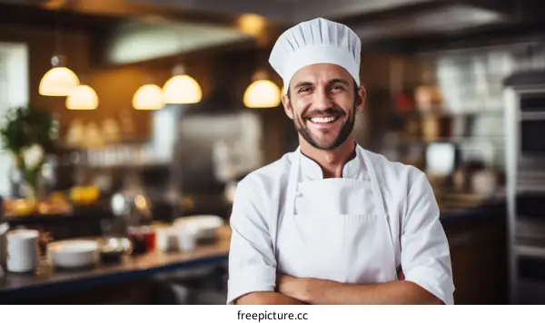 Portrait of a Smiling Chef in a Commercial Kitchen