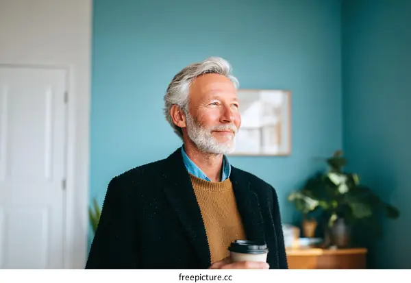 Thoughtful Senior Man Enjoying a Coffee Break