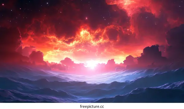 Fiery Celestial Landscape Illustration