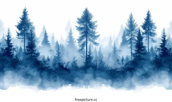 Blue misty forest seamless pattern