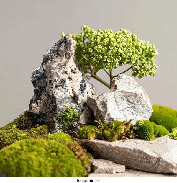 Green Moss and Rocks Miniature Garden