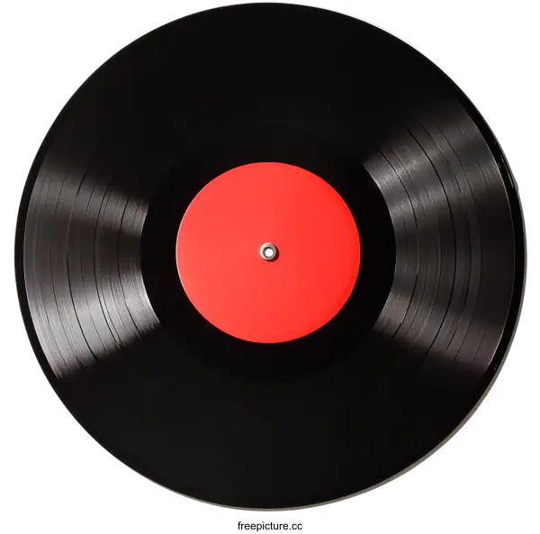[Transparent Background PNG]Vintage Black Vinyl Record with Red Label