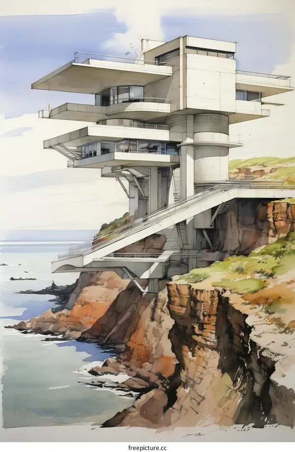 Modern home on a cliff looking over the ocean