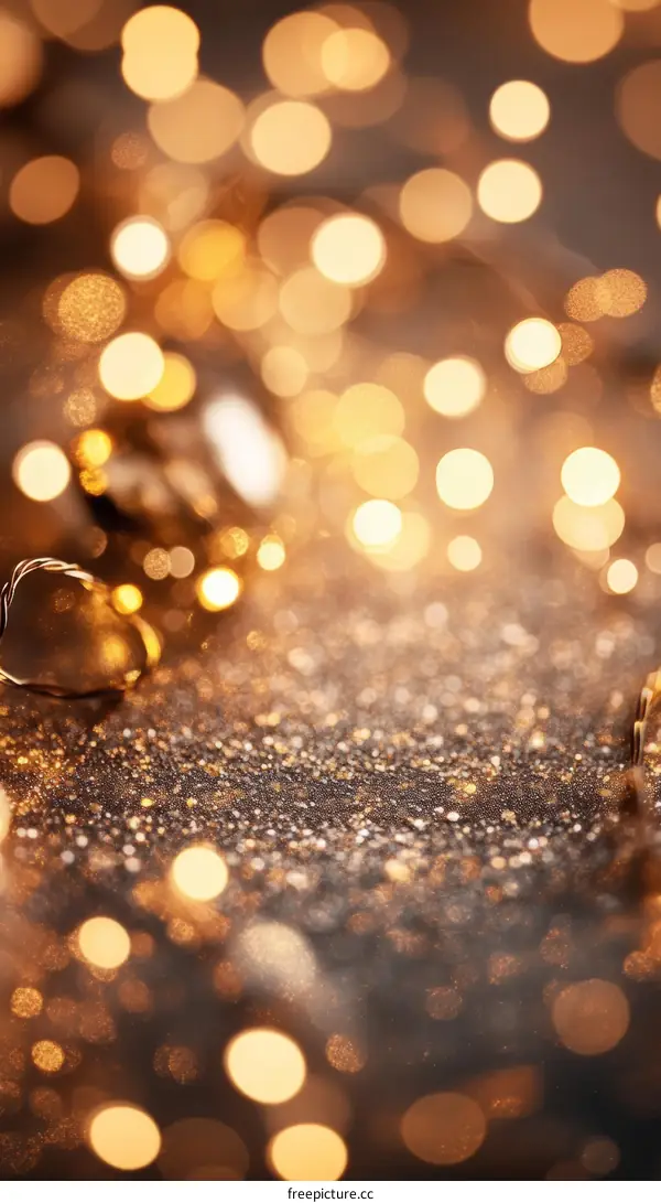 Golden Glittering Festive Background with Bokeh Lights