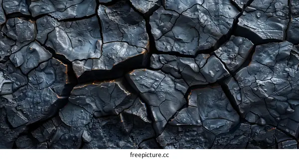 Cracked Dry Ground Texture - Black Abstract Background