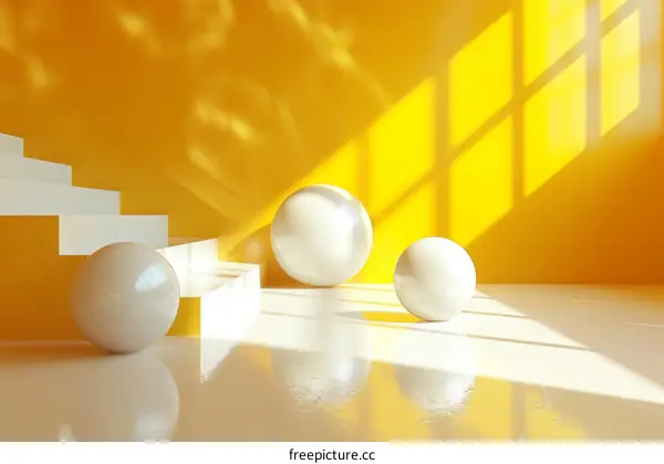 Minimalist Yellow Room With White Spheres