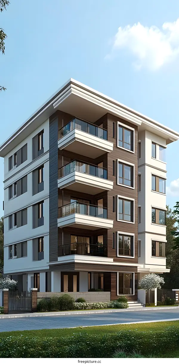 Modern Apartment Building Exterior Design with Balconies