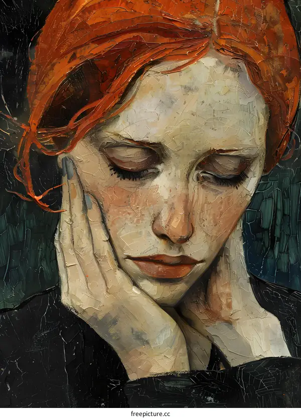 A portrait of a young woman with red hair