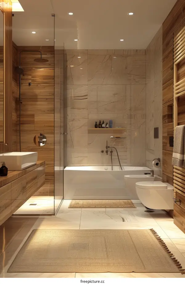 Modern Luxury Bathroom Design with Wooden Accents