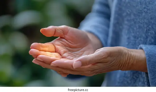 Elderly Hands Open in Prayerful Gesture