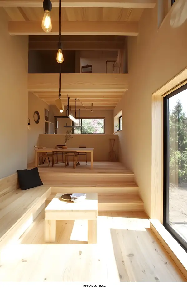 Modern Japanese Minimalist Home Interior Design With Wooden Floors And Exposed Beams
