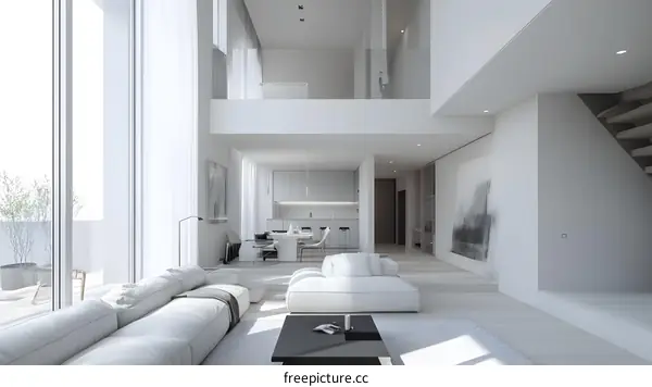 Modern Minimalist Living Room Interior Design With White Walls and Light Wood Floors