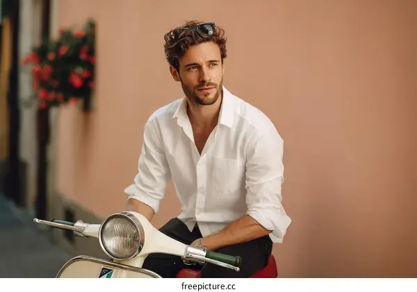 Stylish Man on a Vespa Scooter in Italian Streets