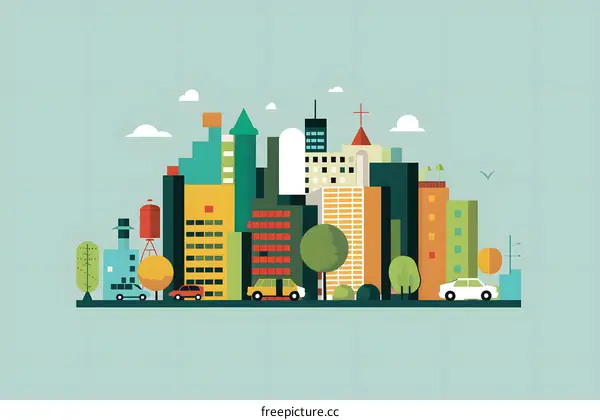 Flat Design Cityscape Illustration