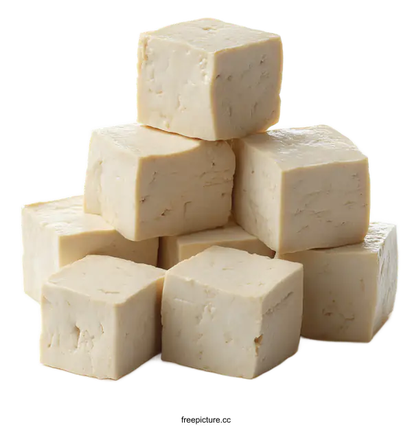[Transparent Background PNG]Stacked Cubes of Fresh Tofu