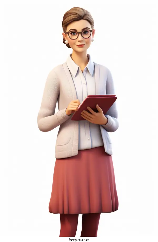 A photo of a young woman standing in front of a white background