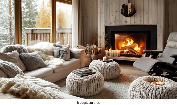 Cozy Winter Living Room with Fireplace