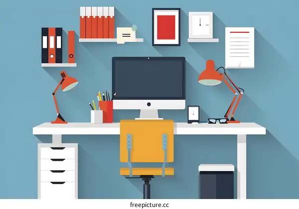 Flat Design Illustration of a Modern Office Workspace