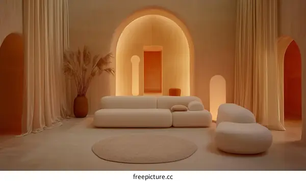 Elegant Living Room Design With Neutral Colors And Curved Shapes