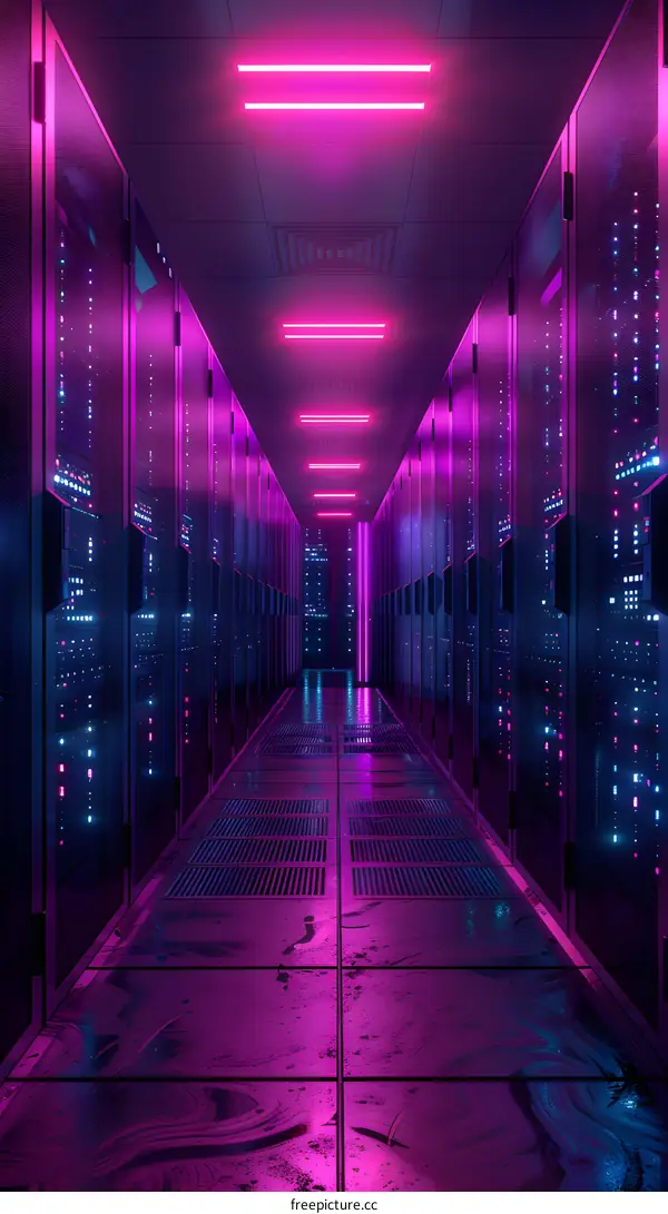 futuristic purple neon lights illuminate futuristic technology room