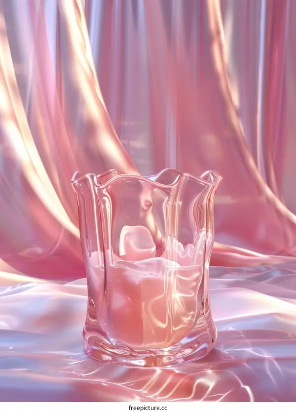 Pink Glass Vessel on a Soft Fabric Background