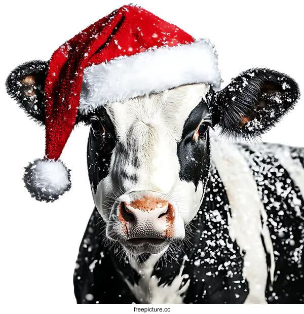 [Transparent Background PNG]Christmas Cow in Snowy Landscape