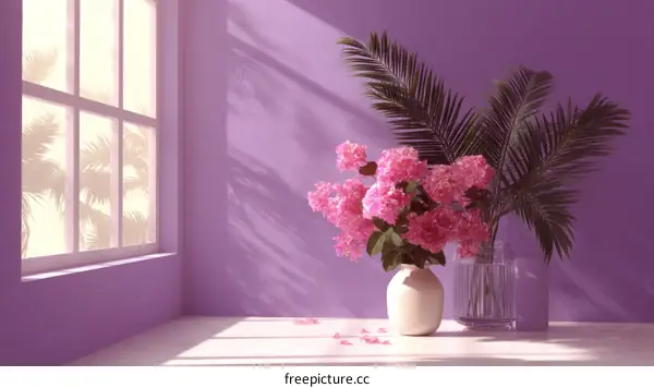 Pink Floral Still Life in a Purple Room