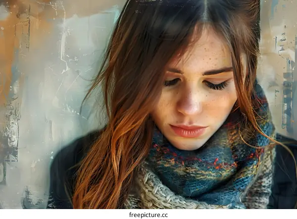 portrait of a beautiful young woman with long red hair and freckles