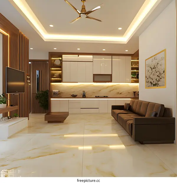 Modern Minimalist Kitchen and Living Room Interior Design