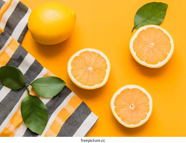 Fresh Sliced Lemon on Orange Background