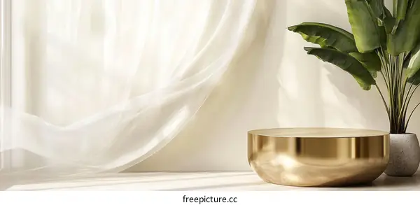 Elegant Minimalist Empty Display Podium with Sheer Curtains