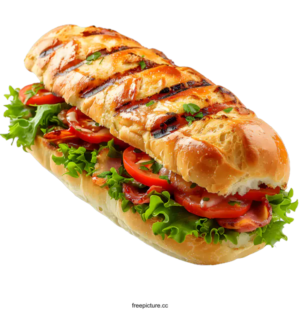 [Transparent Background PNG]Grilled Sub Sandwich With Lettuce Tomato Bacon