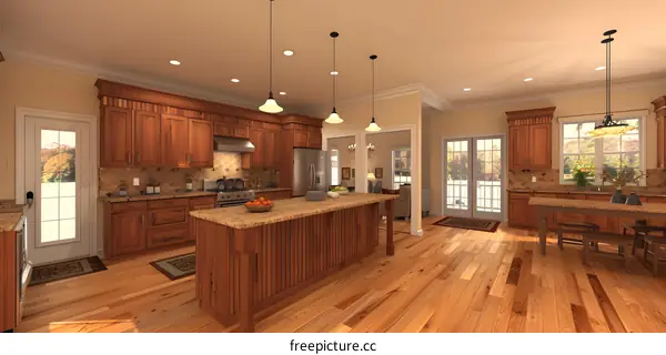 kitchen island wood cabinets granite countertops