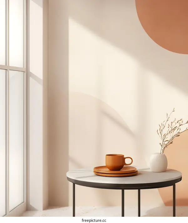 Minimalist Interior Design with Circle Wall and Sunbeams