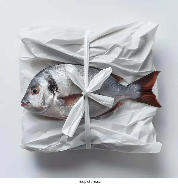 Fish wrapped in white paper