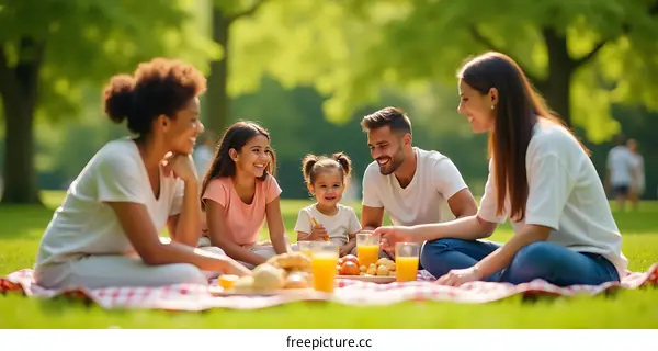 Happy Family Picnic in the Park on a Sunny Day