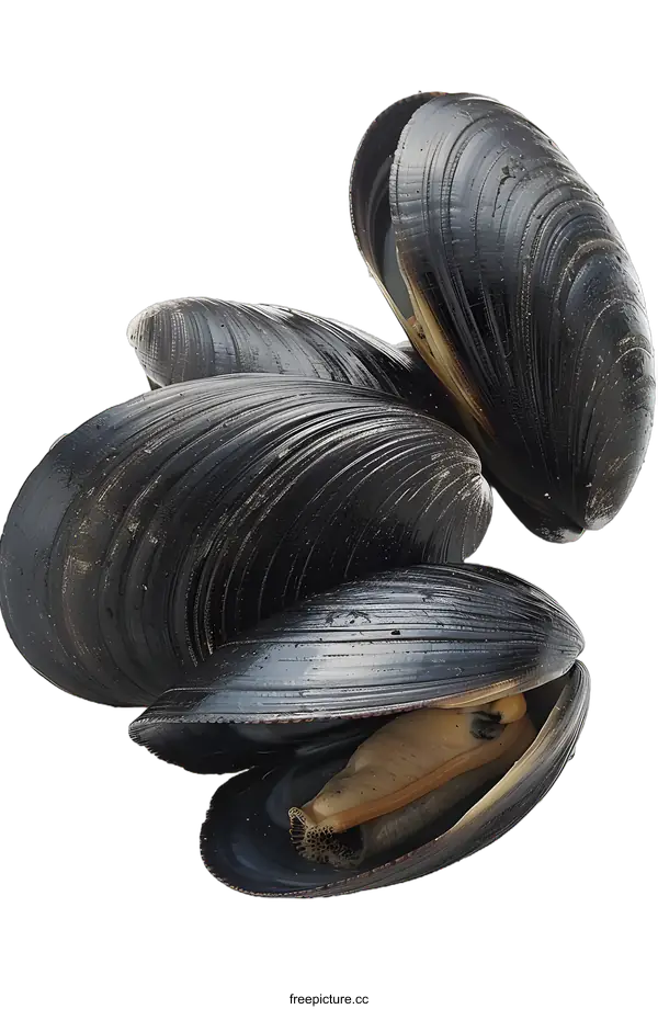 [Transparent Background PNG]Fresh Black Mussels on White Background