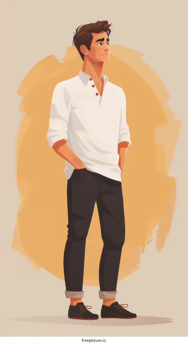 A man wearing a white shirt and black pants