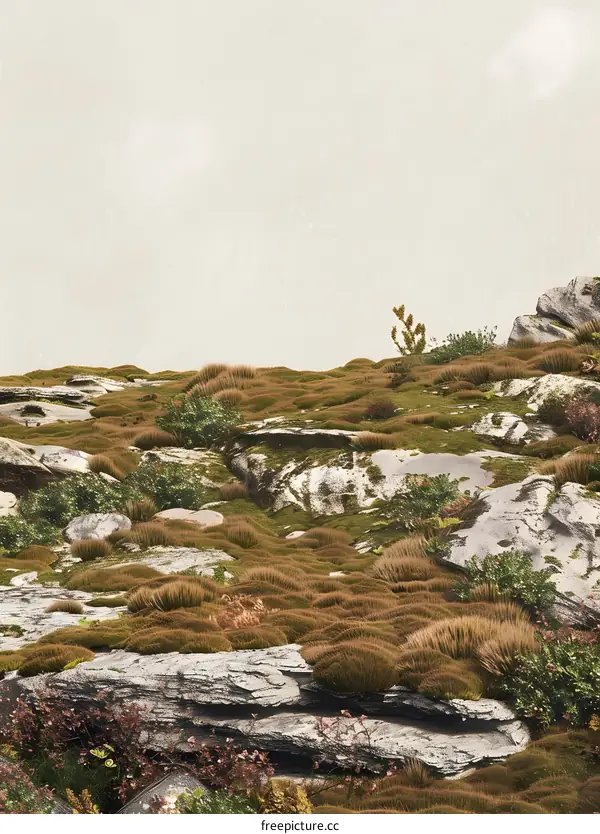 Green Mossy Ground With Rocks and Plants